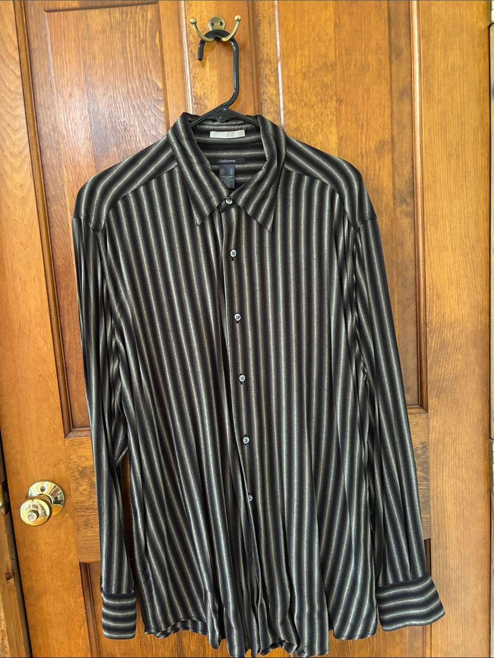 Claiborne Men's Black and Gray Vertical Stripe Dress Shirt, XL